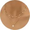 Colar Corrente de Clavícula Dupla Camada Pérola Cruz Simples Elegante Versátil de Verão