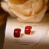 Aretes Esmaltados Retro Aguja de Plata 925 Nueva Moda Aretes Elegantes Borgoña Lujo Accesible Aretes de Alta Gama para Mujer