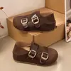 Zapatos Planos para Mujer Pegatina Mágica Aumento Interno de Altura Hebilla de Cinturón Bidireccional de EE. UU. 2026 Mocasines Mocasines Otoño Suela Gruesa Marrón