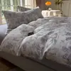 Juego de Ropa de Cama Estampada de Algodón Puro Retro Wabi-sabi de Cuatro Piezas Lujo Ligero Sensación de Alta Gama Sábana de Algodón Puro Sábana Ajustable Funda de Edredón Juego de Tres Piezas