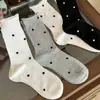 Meias Femininas Finas de Verão até a Panturrilha, Estilo Coreano Moderno Novo, Malha Respirável, Bolinhas, Borda Enrolada, Meias Largas, Pretas