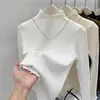 Chegada Outono/Inverno Novo Suéter de Tricô Macio e Fofo com Gola Meia-Alta Lateral Camada Interna Tricô Camada Base Top para Mulheres Estiloso Top Justo