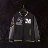 Comércio Exterior! Jaqueta de Baseball Tendência Estilo Americano com Manga de Couro Preta Casaco Espesso Bordado Lã Bordada