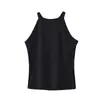 Camiseta Regata de Tencel Lyocell com Gola Halter para Mulheres, Design de Peça Íntima e de Vestir Sem Mangas, Top Base Tricotado para Mulheres