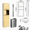 Caja de Papel Larga Empotrada en la Pared para Baño Hotel Acero Inoxidable Portarrollos de Papel de Cocina Tres en Uno con Cubo de Basura y Dispensador de Pañuelos
