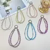 Nuevo accesorio de llavero corto para bolso, correa de teléfono de doble capa de cristal de perla de lujo, versátil