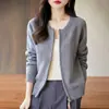 Cárdigan de Punto de Algodón Puro a la Moda para Mujer, Nuevo Estilo Primavera y Otoño, Versátil, Corte Holgado, Chaqueta Corta Adelgazante con Cremallera