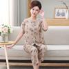 Pijama para madres de mediana edad y mayores, con estampado digital, pantalones de manga corta, tejido de algodón sintético, ropa de casa, conjunto de cárdigan con botones florales