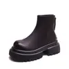 Fanghua Shoes Estilo Coreano Clássico Botas Chelsea de Solado Grosso Femininas Chegada Nova Outono/Inverno 2025 Zíper Traseiro Forro de Pelúcia Botas de Cano Curto Britânicas
