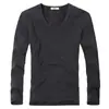 Otoño e Invierno Forrado de Felpa Engrosado Terciopelo Interior Camiseta de Manga Larga para Hombre Simple Trendy Camiseta Base Cuello en V Top Cálido