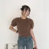 Suéter de Punto Grueso Cálido con Cuello Redondo y Mangas Cortas de Pelo de Alta Gama Dongdaemun Coreano de Uso Individual Top de Punto con Mangas Abullonadas para Mujer