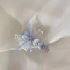 Pasador de Pelo con Lazo de Encaje Vintage Estilo Francés para Niñas, Pinza Lateral Azul Perla de Gama Alta de Nicho
