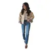 Amazon Tallas Grandes Comercio Exterior Transfronterizo Ropa de Mujer Chaqueta Estilo Europeo y Americano con Forro de Cuadros para Primavera y Otoño, Adecuada para Tallas Pequeñas