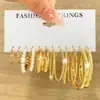 Pendientes de metal de estilo europeo y americano, pendientes geométricos cuadrados, pendientes de perlas vintage, pendientes estilo Hepburn, conjunto de 6 piezas