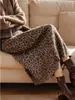 Saia Estampada de Leopardo Estilo Coreano para Mulheres, Nova Saia Lã Elegante de Cintura Alta, Comprimento Médio, Linha A, para Outono e Inverno
