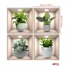 Papel de Parede Plano de Planta em Vaso Estéreo 3D Adesivos de Planta Folha Verde Suculenta para Sala de Estar, Quarto, Banheiro, Cobertura de Buraco, Autoadesivo