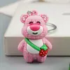 Nuevo Llavero Colgante de Oso Fresa Famoso en Internet Dibujo Animado Oso de Hilo 3D Pareja Bolso Accesorio para Llave de Coche