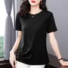 Camiseta de Color Sólido de Manga Corta para Mujer 2023 Verano Nueva Talla Grande para Madre de Mediana Edad Camiseta Suelta de Moda para Mujer Top Ropa