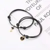 Pulseira de Casal Pequena Chave Amor Simples Personalizada Estilo Japonês e Coreano Corda de Mão Preta Pulseira Retrô Lori Namorada