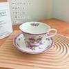 Juego de platillos para taza de café vintage, taza de té de la tarde, taza de té de cerámica francesa con flores, taza de té de estilo británico europeo y dorado.