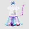 Nueva Falda Tutú Arcoíris de Dibujos Animados Europeos y Americanos Nuevo Traje de Falda para Niños Camiseta de Algodón Más Accesorios de Malla