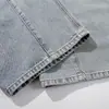 Jeans Corta-Vento Lavado Desgastado Estilo Retrô Americano Masculino Punk High Street Design Solto de Perna Larga Silhueta Calça Longa