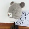 Gorro de Lana Tejido con Orejas de Oso Lindo para Otoño e Invierno para Hombres y Mujeres, Cabeza Grande, Cara Pequeña, Versátil, Engrosado, Cálido, Gorro Protector de Orejas