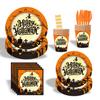 Set de Vajilla de Papel para Fiesta Temática de Brujas de Halloween Decoración Plato de Papel Vaso de Papel Mantel Desechable Servilleta de Papel Cuchillo Tenedor Cuchara
