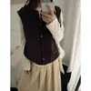 Elegante chaleco de punto calado retro para mujer, cárdigan sin mangas, estilo fino, nuevo otoño 2026, versátil