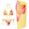 Novo Roupa de Banho Três Peças Sexy Estampada Estilo Europeu e Americano de Comércio Exterior Transfronteiriço Estilo Amarrar Estampa Lily Charm da Amazon