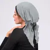 Pañuelo para la cabeza con lentejuelas de venta caliente transfronterizo europeo y americano, Gorro para quimioterapia, Pañuelo para la cabeza de color sólido curvo, Pañuelo para la cabeza multicolor con dos colas largas