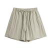 Pantalones Cortos Transpirables de Tencel + Lino / Costura Interior Overlock Cintura Elástica con Cordón Casual Adelgazantes de Pierna Ancha para Mujer