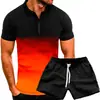 Nueva Camiseta Deportiva Casual para Hombre Verano Solapa Gradiente 3D Manga Corta Polo Set