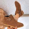 Botas Romanas Retro Transfronterizas para Mujer 2025 Otoño e Invierno Nuevas Talla Grande Tacón Grueso Punta Fina Botas Color Nude Calzado para Mujer Listo para Venta al por Mayor