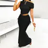 2670 Vestido de Banquete Elegante e Sexy Estilo Executivo, Conjunto de Saia Midi Ruched Peixe de Cor Sólida para Mulheres