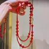 7A Hielo Transparente Retro Ágata Calcedonia Rojo Sangre de Paloma Cadena de Suéter Collar para Mujer