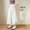 Pantalones Culotte de Lino Color Albaricoque para Mujer, Estilo Delgado de Verano, Nuevos 2026 de Cintura Alta, Pantalones Cortos de Seda Helada con Caída