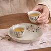 Mesa de Hielo Maceta Flor de Camelia Pintada a Mano Rodamiento Nube Colorida Bajo Esmalte Placa de Burbujas Secas Shu Plato Cerámico para el Hogar Rodamiento de Maceta Mesa de Burbujas Secas