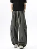 Pantalones casuales de pierna recta con diseño estilo callejero, pantalones cargo de pierna ancha con arrugas elegantes para hombre, marca de moda, corte holgado, algodón, aspecto lavado, estilo americano