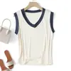 Chal de Tirantes Anchos Estilo Hong Kong Cuello en V para Mujer Verano Nuevo Hilo Algodón Puntadas de Color Contrastante Correa Ligera Anti-rozaduras Camisa Pequeña