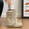Nueva colección de otoño 2026 para mujer: Estilo europeo y americano, con plataforma interior, botines inspirados en Birkenstock con diseño de pierna de pantalón superpuesta y detalle de hebilla
