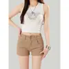 Shorts de mezclilla sexy color caqui estilo americano para mujer, nuevo modelo de verano, hot pants sexys de cintura alta, corte A, ajustados, que realzan la cadera