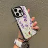 Funda de teléfono transparente anti-caídas de color contrastante para iPhone 16 con estampado de mariquita lavanda, funda suave floral artística, en stock para venta al por mayor