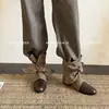 Versão em couro~Novas botinhas de tornozelo retrô para outono e inverno, bico redondo, com laço, para mulheres, estilosas e elegantes, botas western rasas versáteis