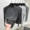 Nueva Camiseta Base de Manga Larga Rayada de Cuello Medio Alto, Cálida, Ajustada, para Capa Interior, para Mujer, Moderna, Versátil