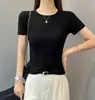 Camiseta de Manga Corta Ludao Story con Cuello Redondo y Puntada Diagonal para Mujer, Diseño de Verano Ajustado, Top Versátil Adelgazante
