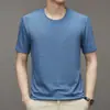 Camiseta de Manga Curta com Gola Redonda para Homens Jovens e de Meia-idade Verão Meia-manga Jacquard Solta de Seda Gelada para Homens de Meia-idade