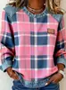 2025 Amazon Cross-Border Nova Moletom Feminino Redondo Solto Patchwork Xadrez Jeans Loja de Fábrica Fonte