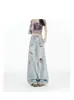 Jeans de pierna ancha rotos azul claro para mujer, pantalones rectos holgados de cintura alta para el verano, pantalones de pierna ancha fluidos para mujer