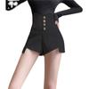 Talla grande para mujer, chica rellenita, Shorts Negros para usar como prenda exterior, Primavera y Verano, Nuevo Diseño, Botón, Cintura Alta, Corte Ajustado, Línea A, Pantalones de Pierna Ancha